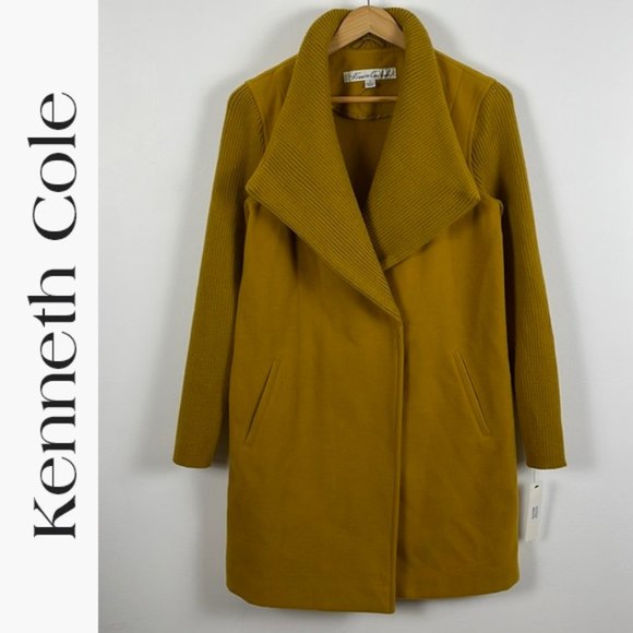 NWT Kenneth Cole New York Custard Double Face Ribbed Collar Light Coat - S - Picture 1 of 8